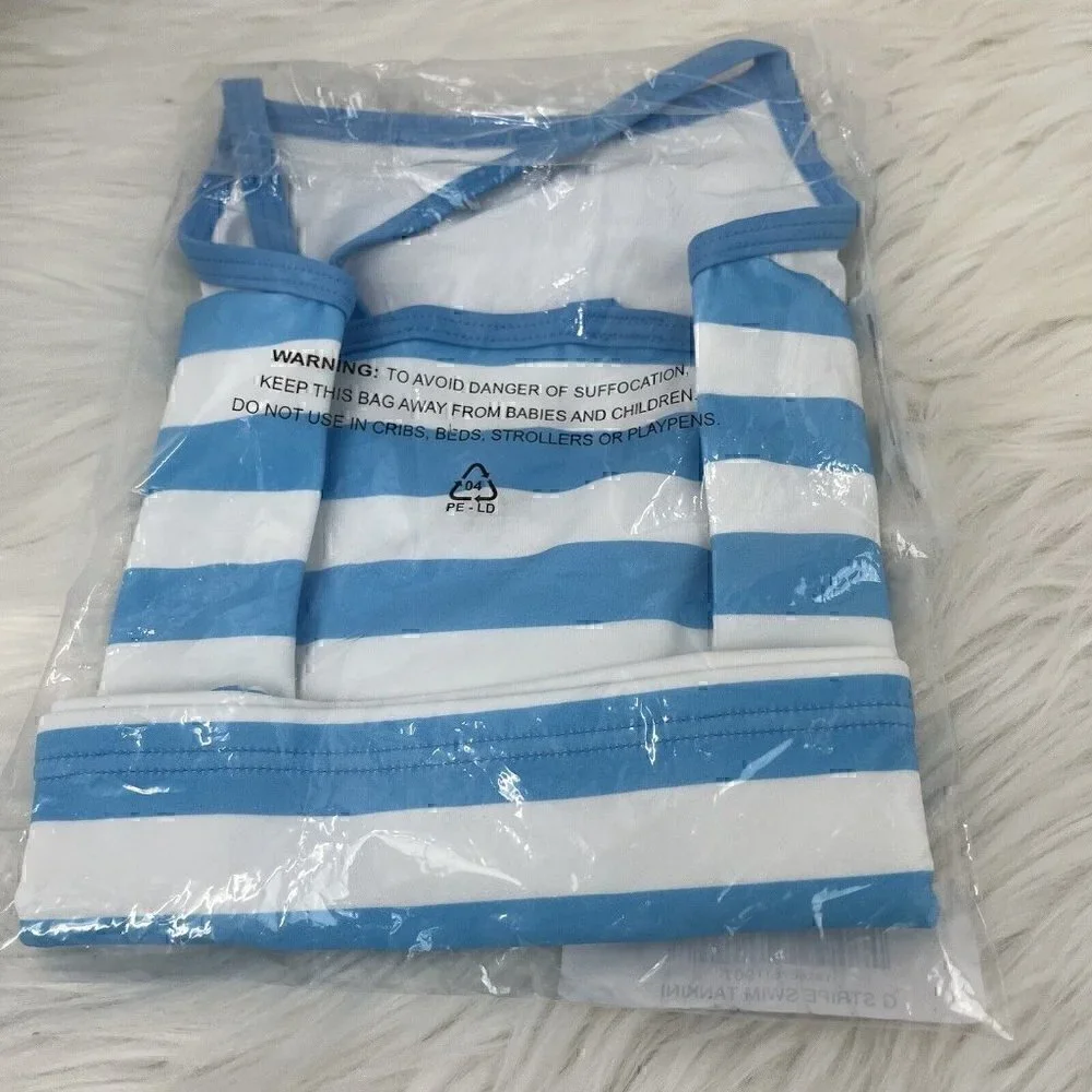 NEW Hanna Andersson TANKINI Top Girl's Size 5 110 Sunblock Striped Blue White